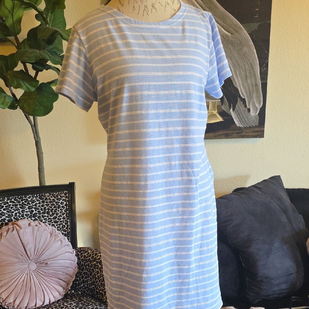 Sail to Sable Baby Blue and White Striped Nautical Summer Dress